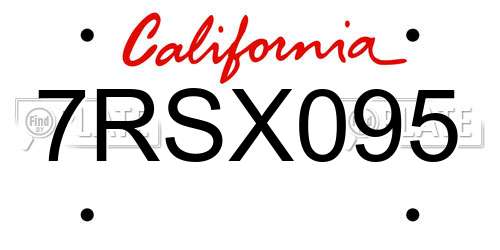 7RSX095 California License Plate