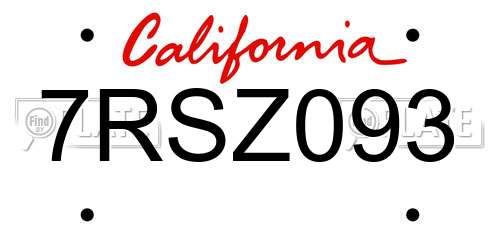 7RSZ093 California License Plate