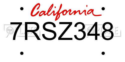 7RSZ348 California License Plate