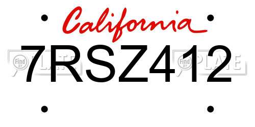 7RSZ412 California License Plate