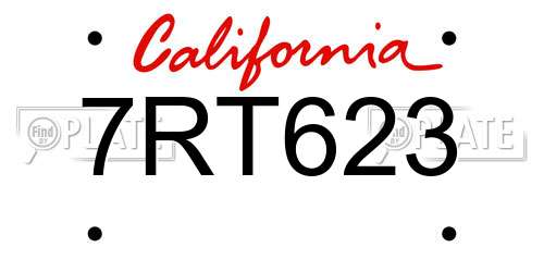 7RT623 California License Plate