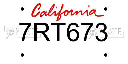 7RT673 California License Plate