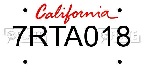 7RTA018 California License Plate