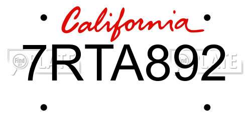 7RTA892 California License Plate