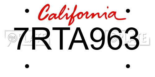 7RTA963 California License Plate