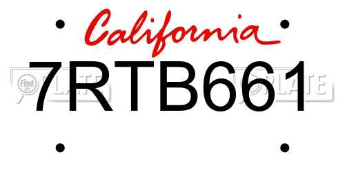 7RTB661 California License Plate