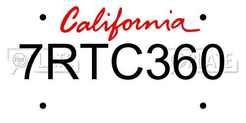 7RTC360 California License Plate