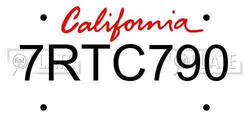 7RTC790 California License Plate