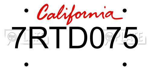 7RTD075 California License Plate