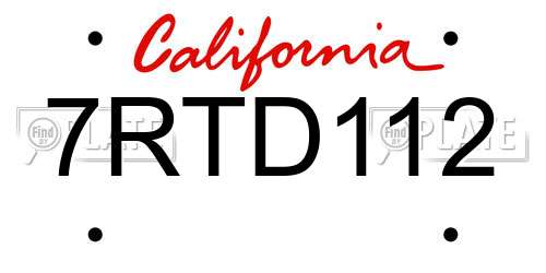 7RTD112 California License Plate
