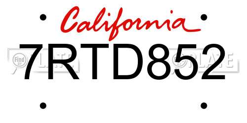 7RTD852 California License Plate