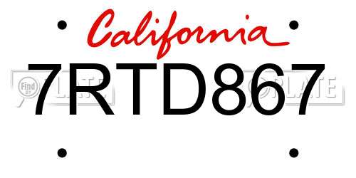7RTD867 California License Plate