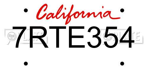 7RTE354 California License Plate
