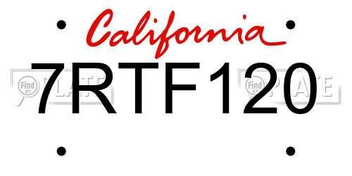 7RTF120 California License Plate