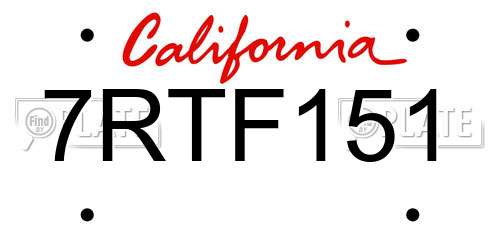 7RTF151 California License Plate
