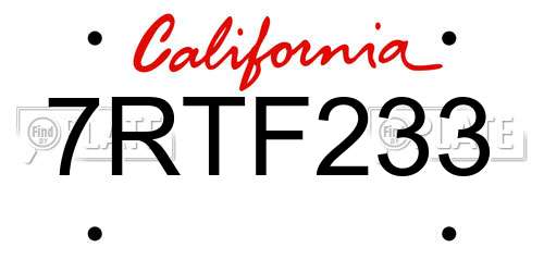 7RTF233 California License Plate
