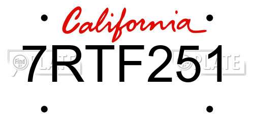 7RTF251 California License Plate
