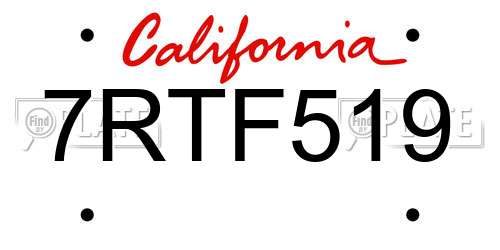 7RTF519 California License Plate