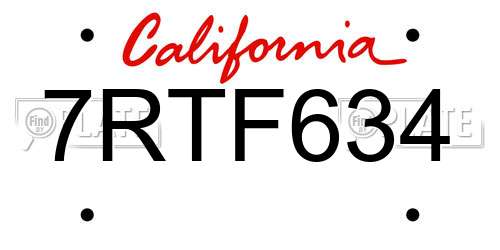 7RTF634 California License Plate