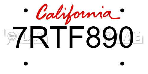 7RTF890 California License Plate