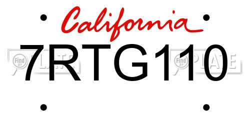 7RTG110 California License Plate