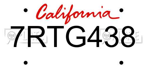 7RTG438 California License Plate