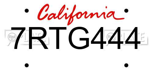 7RTG444 California License Plate