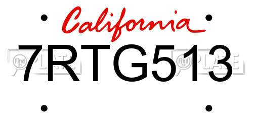 7RTG513 California License Plate