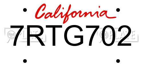 7RTG702 California License Plate