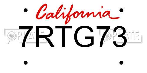 7RTG73 California License Plate