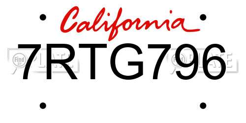7RTG796 California License Plate