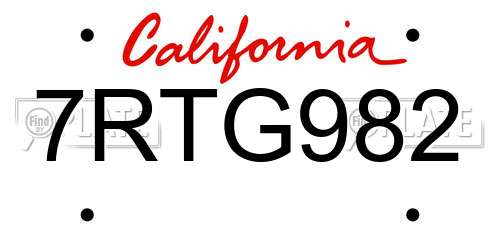 7RTG982 California License Plate