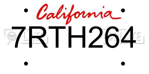 7RTH264 California License Plate