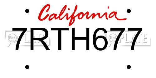 7RTH677 California License Plate