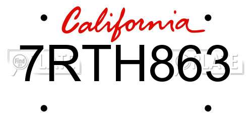 7RTH863 California License Plate