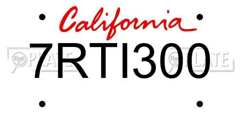 7RTI300 California License Plate