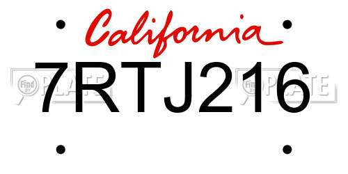 7RTJ216 California License Plate