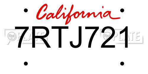 7RTJ721 California License Plate