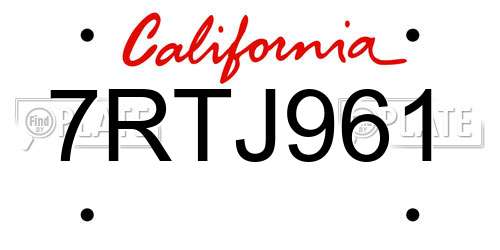 7RTJ961 California License Plate