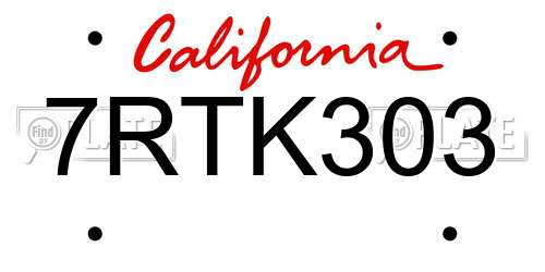 7RTK303 California License Plate