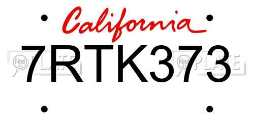 7RTK373 California License Plate