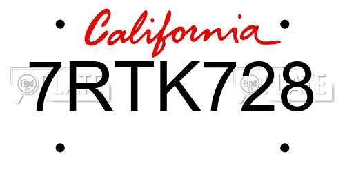 7RTK728 California License Plate