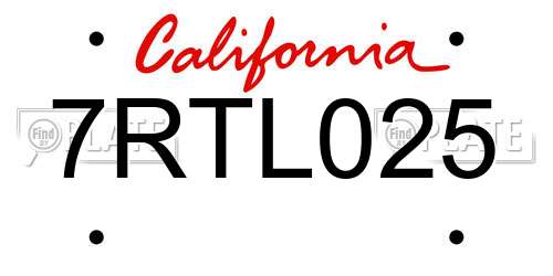 7RTL025 California License Plate