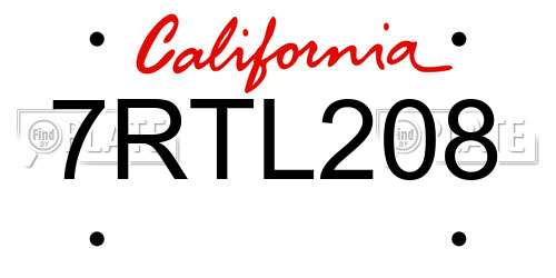 7RTL208 California License Plate