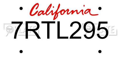 7RTL295 California License Plate