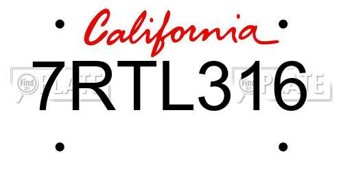 7RTL316 California License Plate
