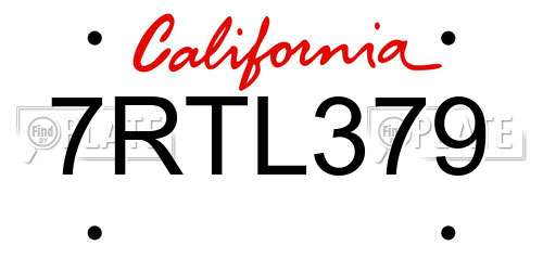 7RTL379 California License Plate