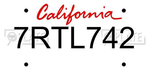 7RTL742 California License Plate