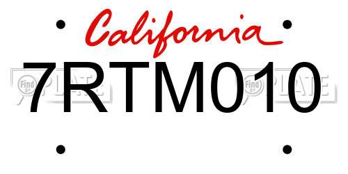 7RTM010 California License Plate