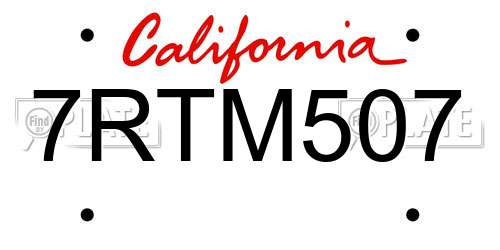 7RTM507 California License Plate